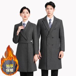 
High-end professional woolen coat mid-length coat work clothes front desk hotel men and women same style quilted work clothes winter