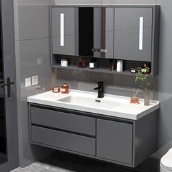 Bathroom Cabinet with Integrated Ceramic Basin, Simple Washbasin Cabinet Set, Light Luxury Style Solid Wood Washbasin Cabinet Set