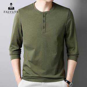 
FALVLITE Falai Roy 2025 spring and autumn men's long-sleeved T-shirt round neck buttoned bottoming shirt casual top