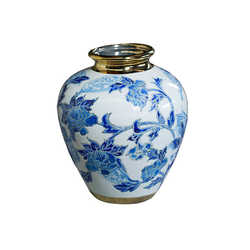 Jingdezhen ceramic vase peony flower hand-painted bottle mouth gold edge blue and white porcelain decorative flower arrangement ceramic ornaments storage jar