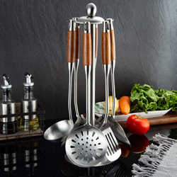304 stainless steel spatula, rosewood cooking spatula, soup spoon, colander, kitchen utensils, cookware, kitchenware set