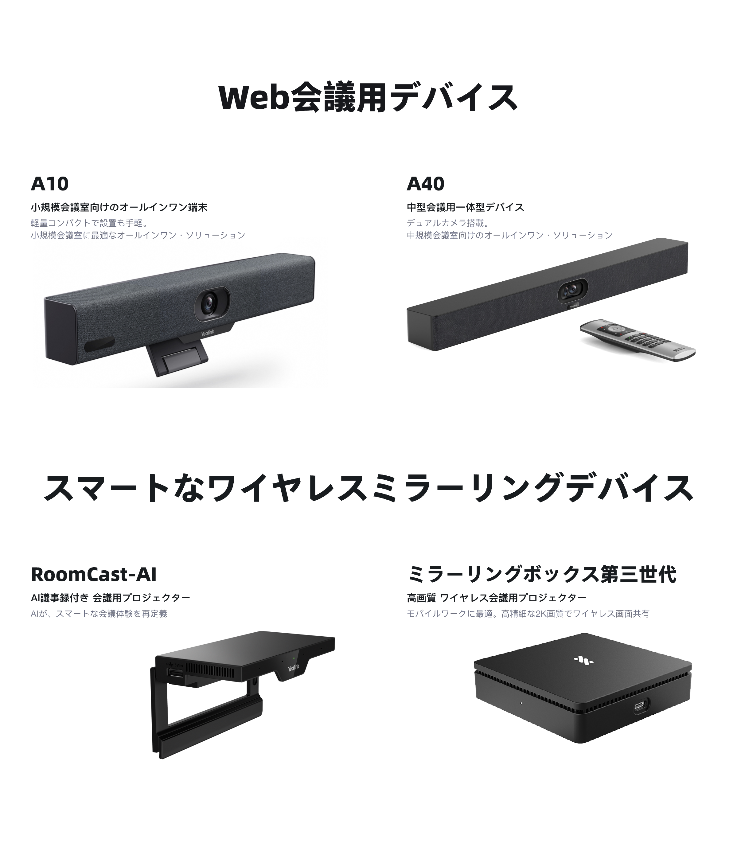 Web会議用デバイス / スマートなワイヤレスミラーリングデバイス