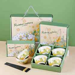 Household Underglaze Ceramic Bowl and Chopstick Set, Cross-Border Tableware, Bowl Set, Rice Bowl, Gift Box, Souvenir