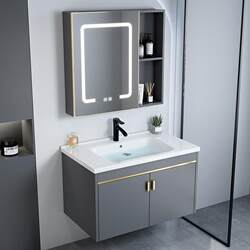 Bathroom Sink Cabinet Set, Space-Saving Aluminum Cabinet for Small Apartments, Integrated Ceramic Washbasin, Home Washstand