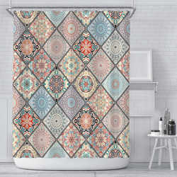 Factory direct sales Nordic checkered diamond mosaic bathroom curtain Customizable digital printing polyester waterproof shower curtain