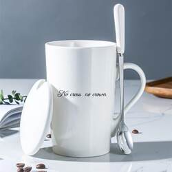 Casual Ceramic Mug with Lid and Spoon, Coffee and Drinking Cup, Home Office, Creative Stylish for Boys and Girls, Trendyy