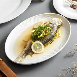 2024 New Oval Fish Plate Home Steamed Fish Plate Creative Nordic Ceramic Dish Plate White Hotel Tableware