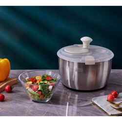 Stainless Steel Salad Vegetable Dehydrator Manual Spinner Drain Basket Vegetable Washing Fruit Bowl Kitchen Household Tool