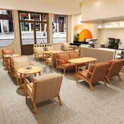 Leisure sofa chair, coffee shop, milk tea shop, solid wood table and chair combination, hotel and B&B reception, negotiation deck, commercial use