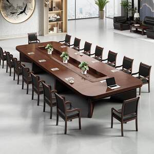 
Office furniture conference table solid wood veneer large conference table oval table chair combination simple modern