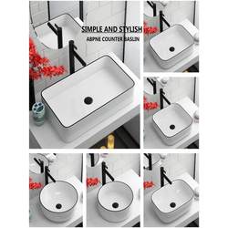 Nordic Countertop Basin for Home Bathroom, Artistic Basin for Balcony, Small Size Countertop Washbasin, Ceramic Black Edge Single Basin