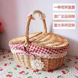 2023 Outdoor Picnic Basket Rattan Wicker Shopping Basket Hotel Cleaning Tools Ins Pastoral Style with Lid Spring Outing Basket