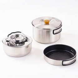 Outdoor camping pot set 304 stainless steel camping cookware set 2-3 people folding outdoor camping cookware 3-piece set