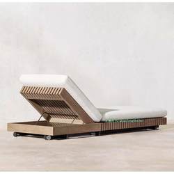 Outdoor garden villa poolside solid wood furniture teak sunbed style wooden leisure lounge chair furniture