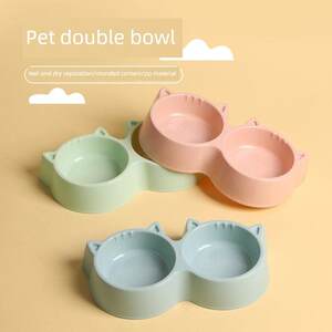 
New popular plastic bowl cat bowl pet bowl anti-collision double bowl feeding bowl pet supplies rice bowl cat bowl/slow