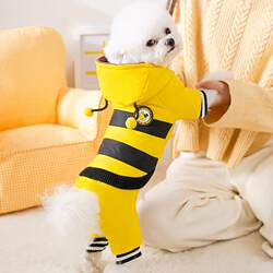 Autumn and Winter Dog Costume: Small Bee Transformation Outfit, Warm and Thickened down Cotton Jacket for Small Dogs and Cats, Four-Legged Pet Clothing