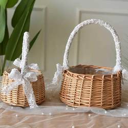 Spring Outing Supplies, Picnic Basket, Beautiful Flower Basket, Small Basket for Fruits and Snacks, Exquisite Hand-Held Storage Basket, Bamboo Basket