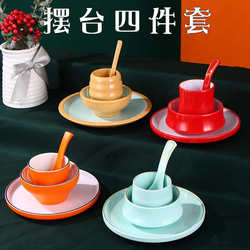Melamine tableware four-piece tableware set, commercial hot pot tableware four-piece tableware set, restaurant tableware set, dishes, spoons