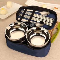 Stainless Steel Rice Bowl, Portable Foldable Tableware, Single-Person Children's Bowl and Chopsticks Set, Travel Chopsticks and Spoon Three-Piece Set