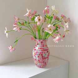 Wholesale Nordic style mosaics, colorful light luxury home decorations, water-grown flower arrangements, glass pink vases