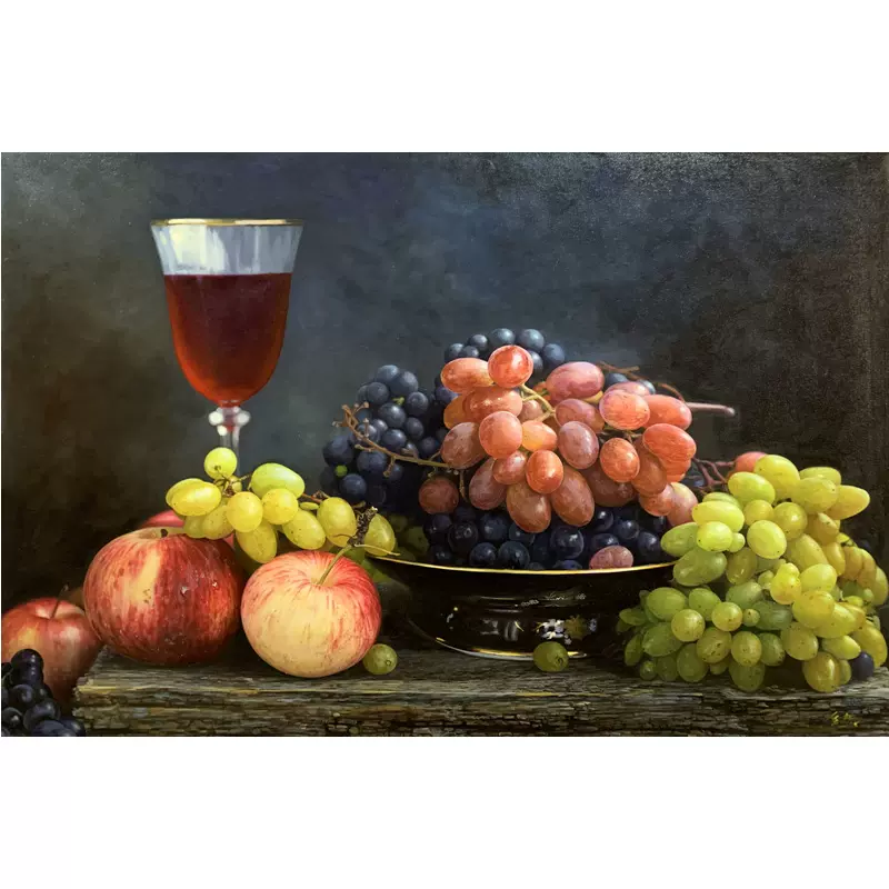 静物油画一级画家李珍珠《葡萄与柿子》手绘装饰画挂画17349