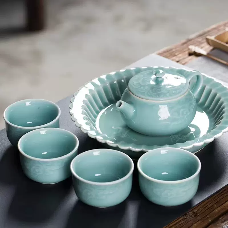 中国 龍泉青瓷 龍泉青磁 茶器 龍泉青磁 一壺四杯 茶道具 茶器 中国茶器