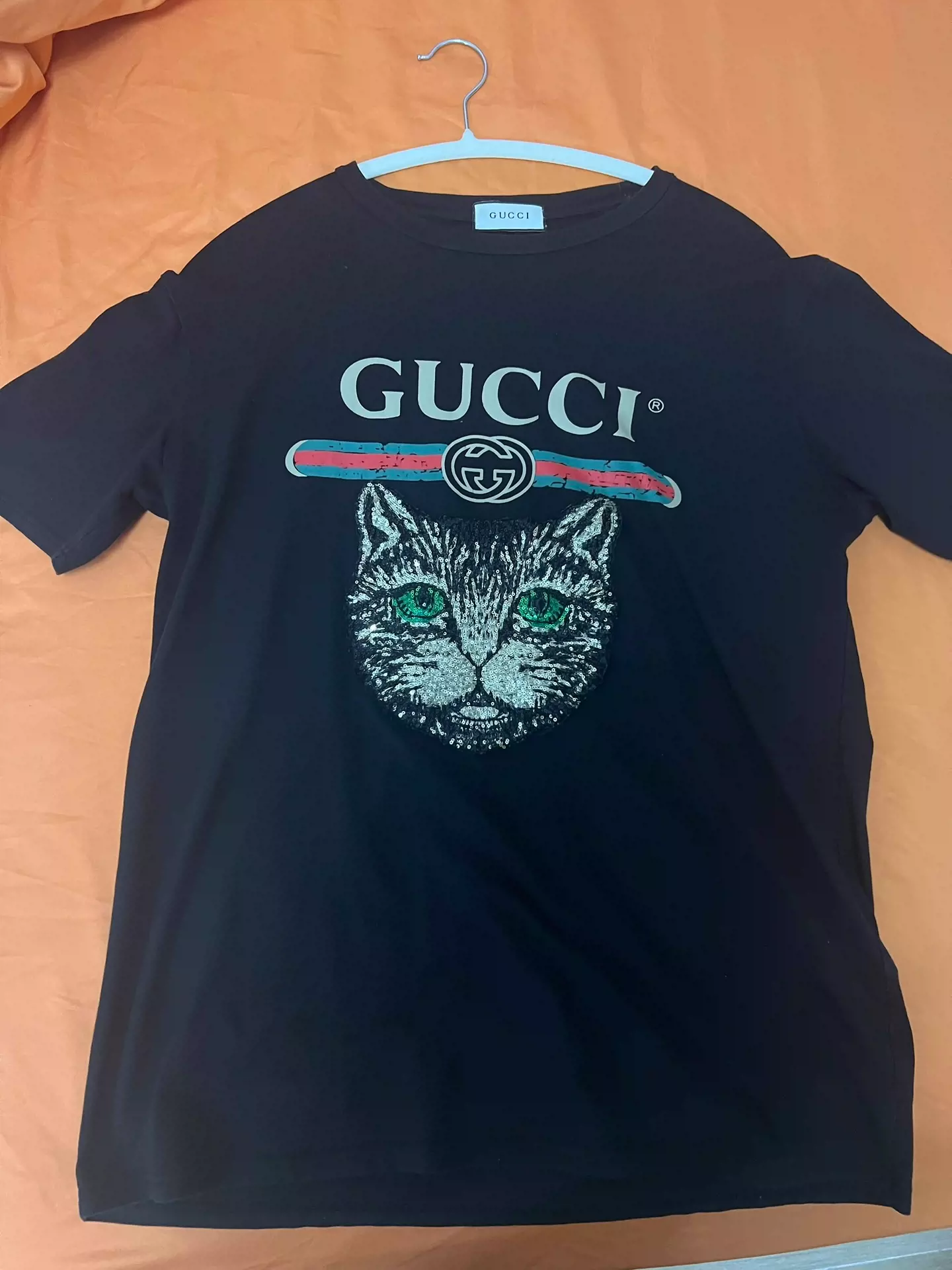 代购Gucci t恤女小猫头刺绣亮片短袖女2023新款男女-Taobao