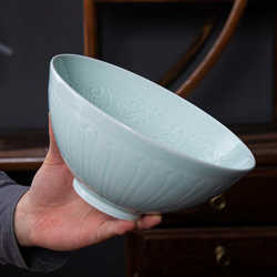 Jingdezhen imitation Song Qing carved lotus bowl thickened large soup bowl commercial club box artistic conception dish ceramic tableware