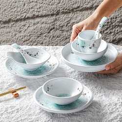 Melamine tableware commercial table four-piece imitation porcelain plastic restaurant hotel hot pot restaurant dishes and cups set