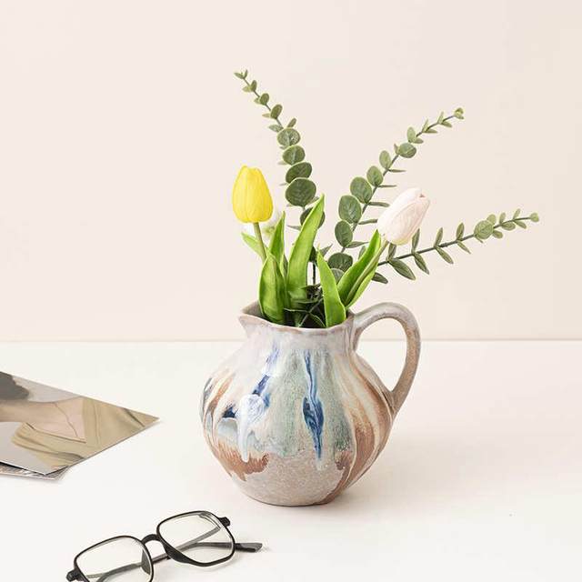 Lemeng Nordic Pastoral Style Ceramic Vase Creative Retro Features Home Gardening Flower Pot Ornaments Dining Table