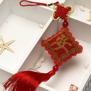 
Cross-stitch car pendant, safe blessing pendant, handmade semi-finished peace charm with transport, two-sided and three-sided printed bead embroidery