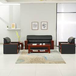 Leather Office Sofa, Simple Modern Reception Room, Small Office Single/Three-Person Sofa, Coffee Table Combination