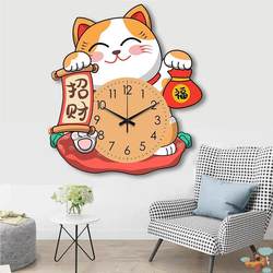 2025 New Model Restaurant Lucky Cat Large Clock Wall Clock Living Room Trendy Creative Clock Home Simple Wall-Mounted Clock