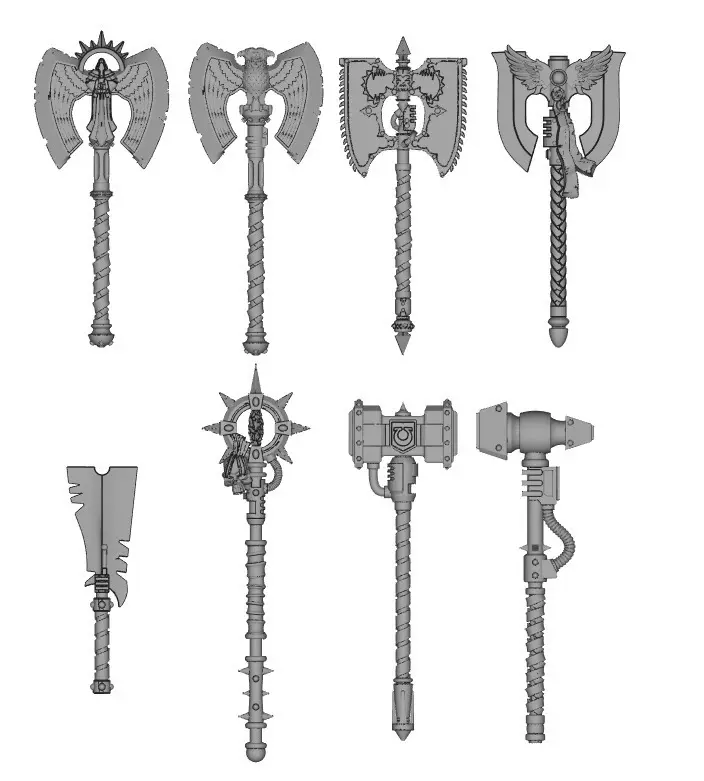 暗源战锤40K武器动力锤动力斧链锯斧改造散件白