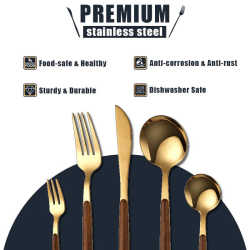 Portuguese knife, fork and spoon set 24-piece tableware set Western spoon imitation wood grain handle tableware