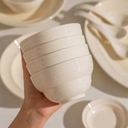 Milky white bowls, plates, and tableware sets for home, light luxury, high-end, high-temperature underglaze color dishes and plates, full set