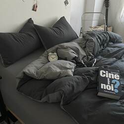 Men's Single Bed Three-Piece Set, Solid Color Four-Piece Set, Washed Cotton Quilt, Complete Set of Bed Sheets, Duvet Cover, and Pillowcase