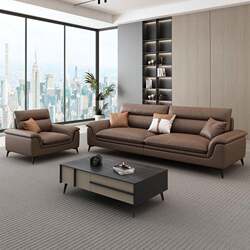 Boss's Office Sofa and Coffee Table Set, Simple Modern Business Meeting and Reception Furniture, Genuine Leather Three-Seater