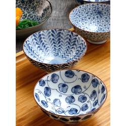 WBZ7 Japanese style underglaze ceramic bowl household tableware rice bowl noodle bowl blue and white porcelain bowl set gift