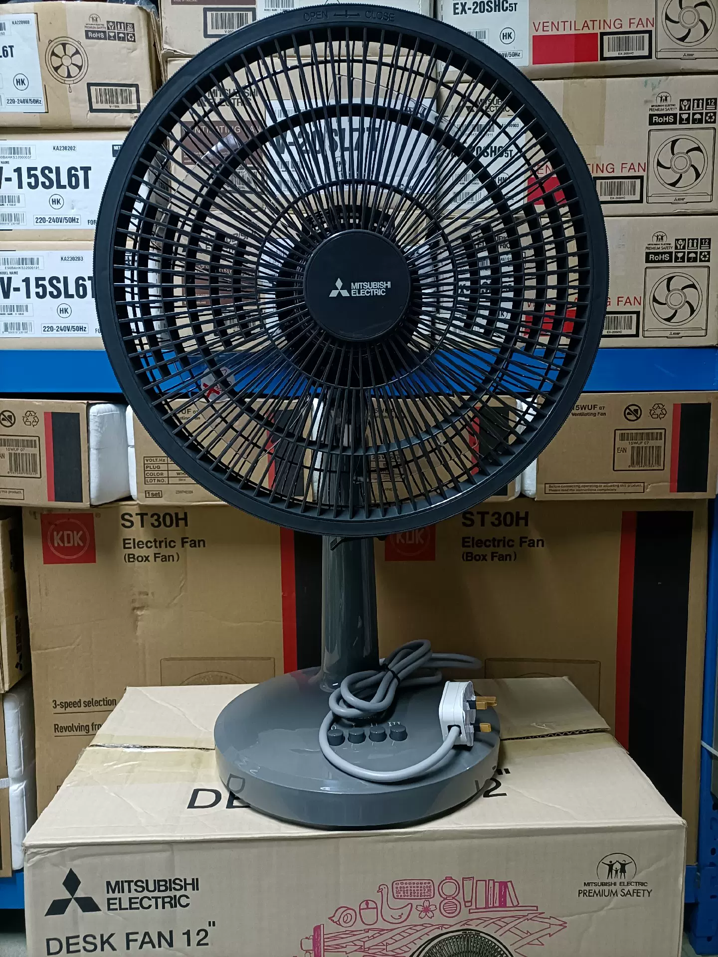 動作品 酷い MITSUBISHI 大型扇風機 S40-M7 風量三段階切替 ブルー