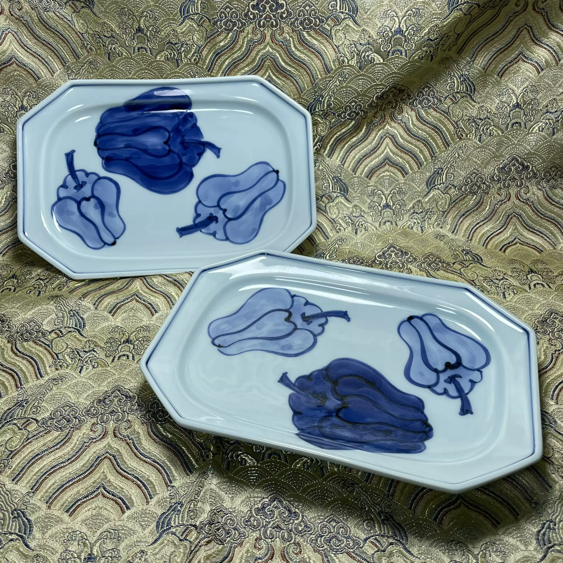 日本宗右卫门手绘青花八角平盘绘皿壶承，老货新品未使用品相尺寸-Taobao