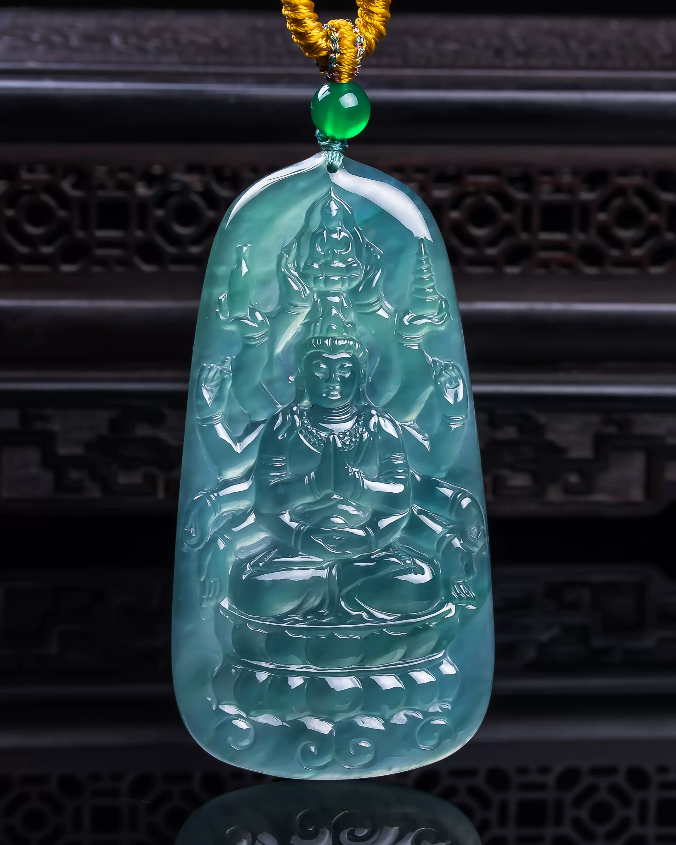 天然真品翡翠冰蓝水天空蓝高端精品玉石闪拍千手观音