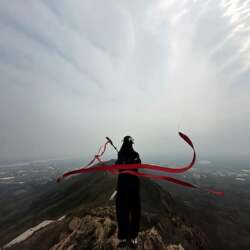 Extra-Long Red Outdoor Streamer Hiking Pole with Red Streamer and Red Ribbon, a Photo-Taking Atmosphere Prop and a Must-Have for Taking Photos