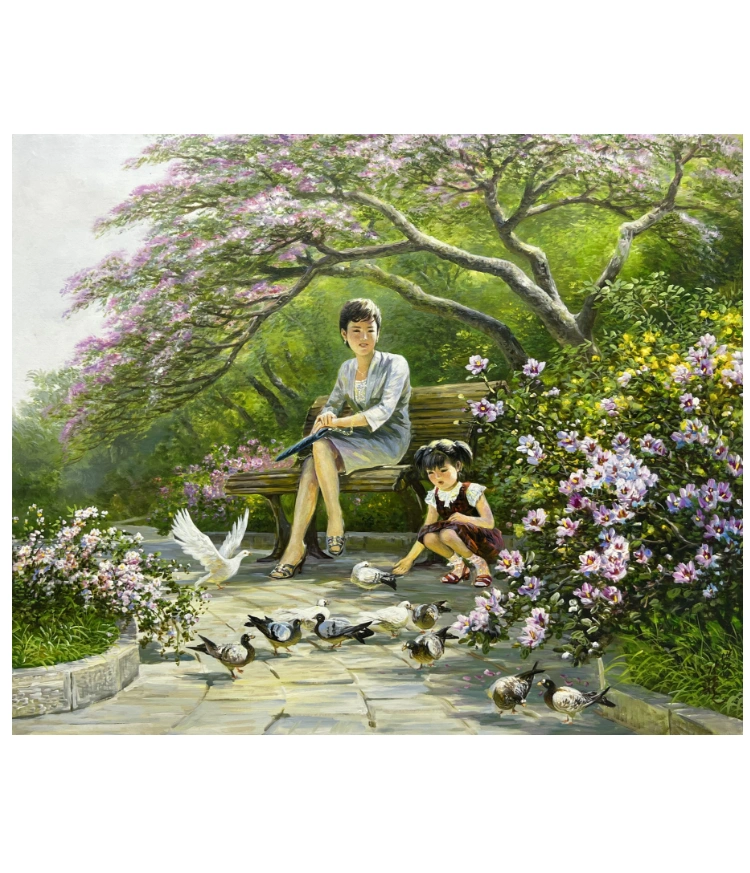 朝鮮ー級画家 風景油画 恋愛 サイズ: 56X45cm-