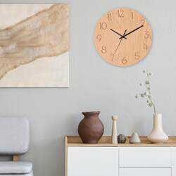 Solid Wood Wall Clock Nordic Minimalist Clock Living Room Japanese Style Natural Wood Home Wall-Mounted Pure Wood Cream Style