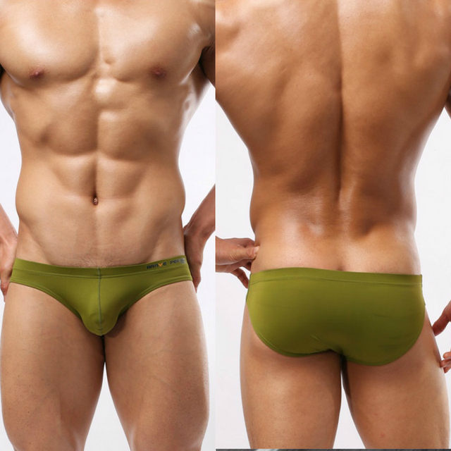 Solid color simple sexy low-waist triangle swimming trunk men's silky stretch briefs tight bikini spa swimsuit