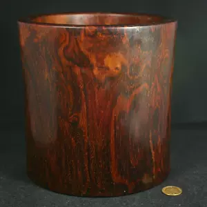 中国古玩 天然木 唐木 花梨 黄花梨 特大筆筒 重2.4kg 古董黄花梨