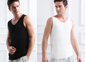 
New Spring and Summer Products Counter Genuine Olinya Bamboo Fiber Men's Solid Color V-neck V-neck FD019 Sweat-absorbent and Deodorant