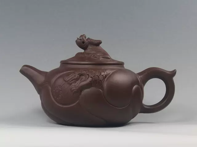 全手工老藝人紫砂壺魚化龍款紫泥茶壺民間手製200cc至400cc