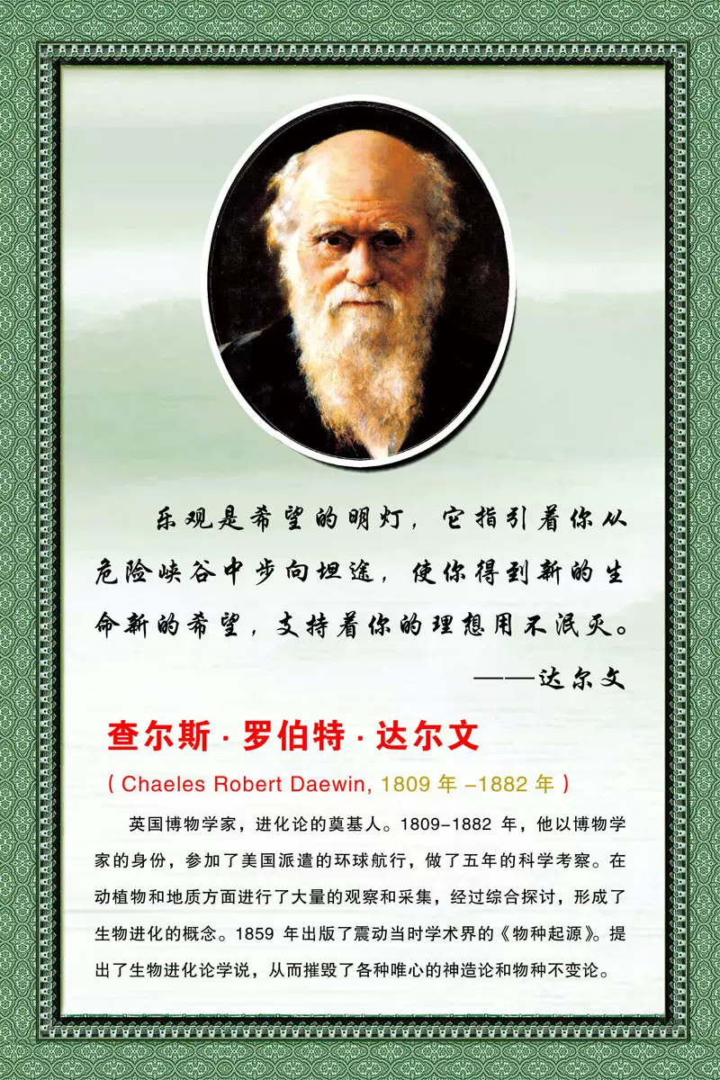 海报印制8展板素材3075 查尔斯罗伯特达尔文名人名言格言简介